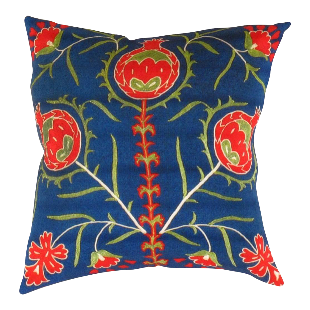 Navy Blue Turkish Suzani Design pillow 16"X 16"